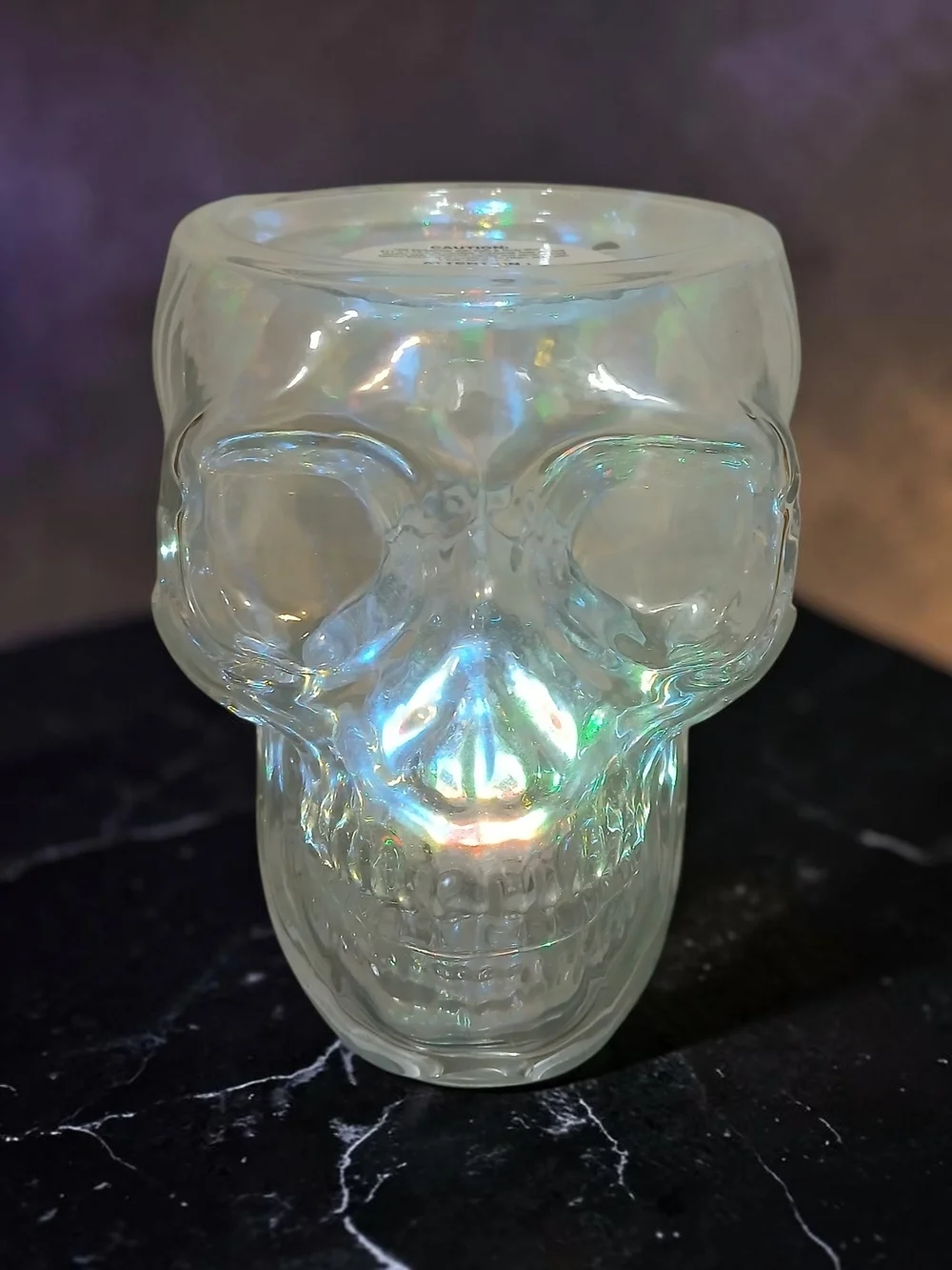 Iridescent Glass Skull Candle Holder- Clear